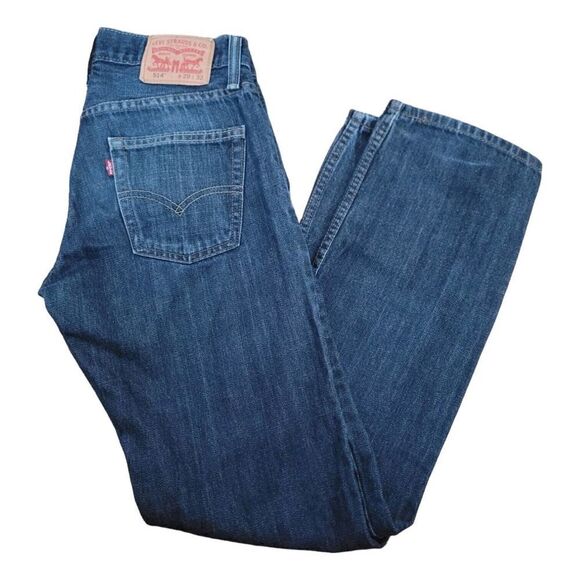 Levis 514 Mens Dark Denim Distressed Blue Jean 29x32 - Picture 3 of 6